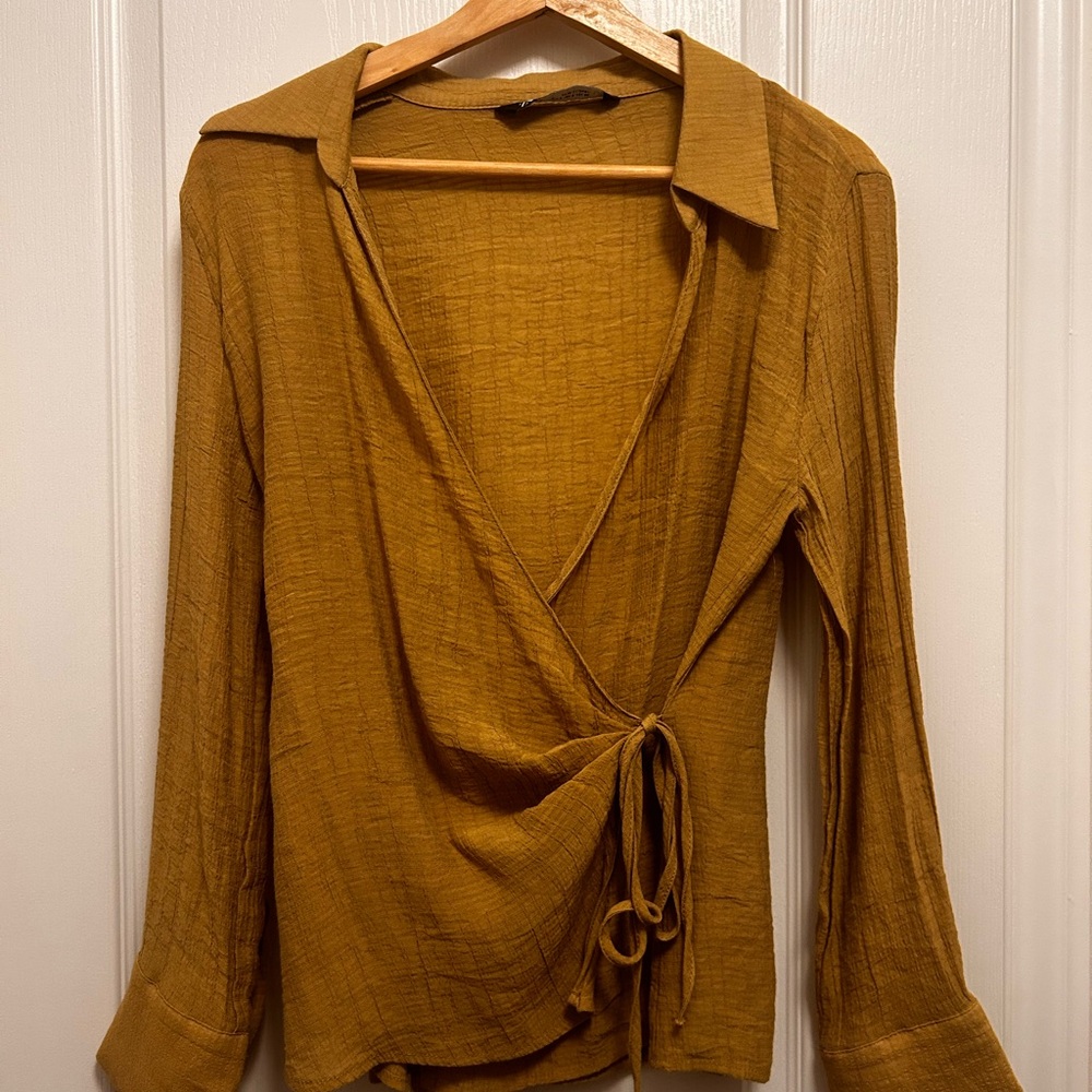 Zara Mustard Wrap Blouse